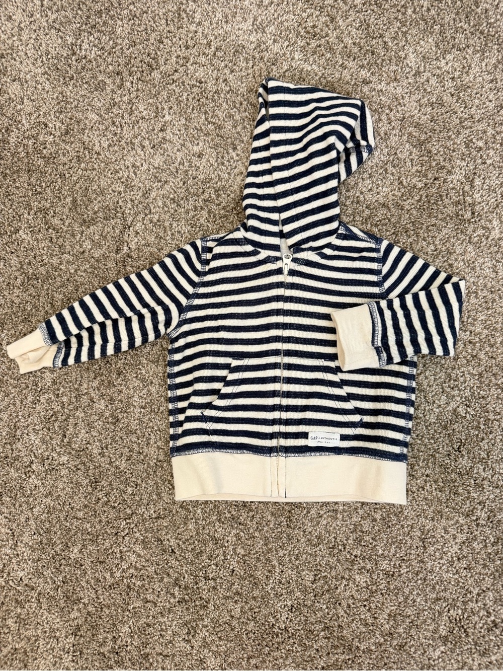 GAP Navy and Cream Striped Hooded Zip-Up